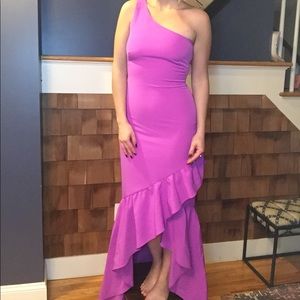 Vince Camuto Fuchsia One Shoulder Ruffle Gown